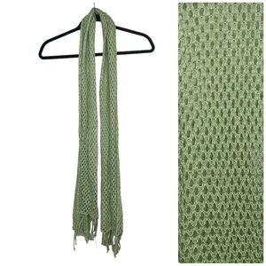 Green Open Knit Fringe Scarf